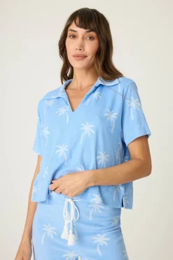 P.J. Salvage Tops | Cotton>Cabana Paradise Short Sleeve Palm Print Top