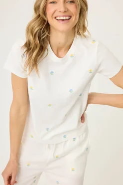P.J. Salvage Tops | Florals & Botanicals>Dainty Daisy Embroidered Short Sleeve Top